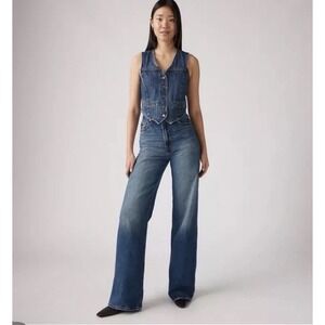 Levi's Womens Ribcage Straight Jeans 31 High Rise Button Fly Blue Denim Classic